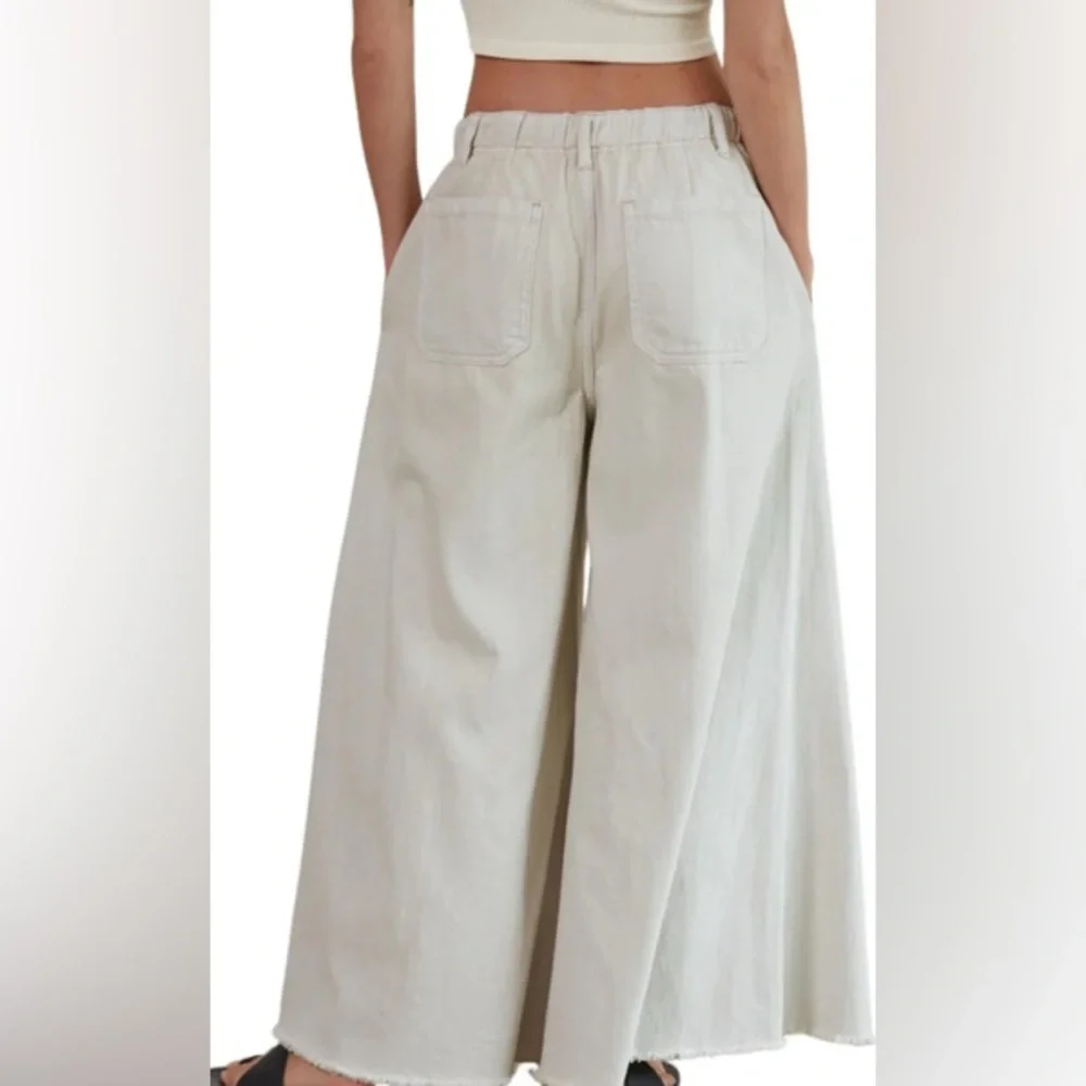 We the Free Free People Cream Wide-Leg Denim Pants XSMALL - Picture 2 of 10